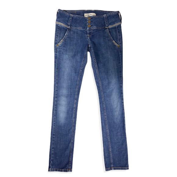 Zara Trf Denim Three Button Low Rise Skinny Jeans